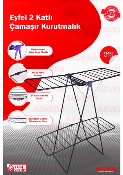 Gri Iki Katlı Çamaşır Kurutmalık, Sağlam ve Şık Tasarım