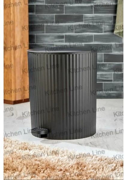 Yuvarlak Çizgili Pedallı Banyo/mutfak Çöp Kovası 8l Siyah
