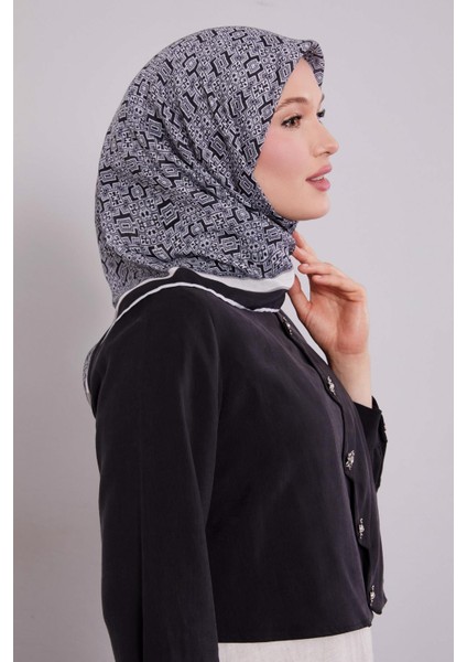 Siyah Puzzle Desen Soft Eşarp