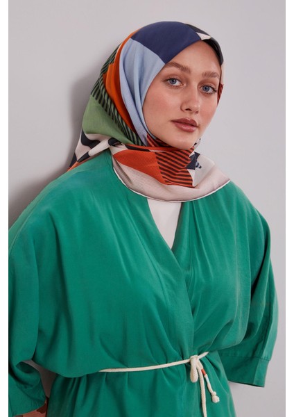 Yavruağzı Geometrik Desen Pamuk Eşarp