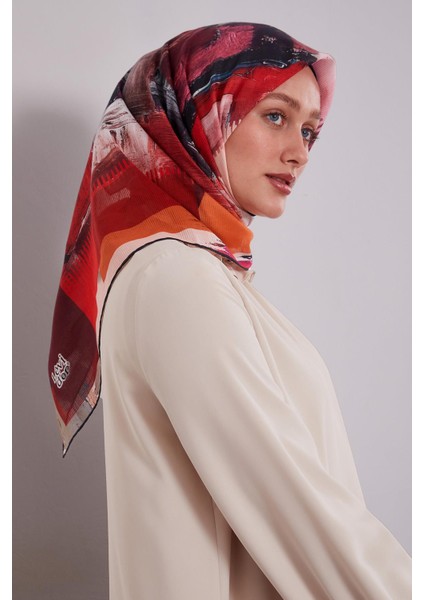 Bordo Karışık Desen Pamuk Eşarp