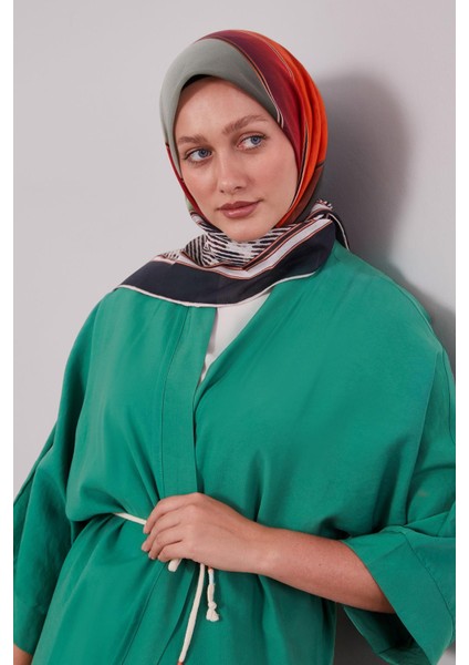 Yeşil Karışık Geometrik Desen Pamuk Eşarp