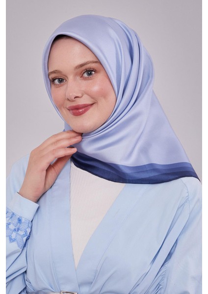 Bebe Mavisi Kenar Bordürlü Twill Ipek Eşarp modelleri