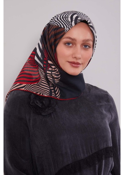 Kırmızı Hologram Desen Pamuk Eşarp