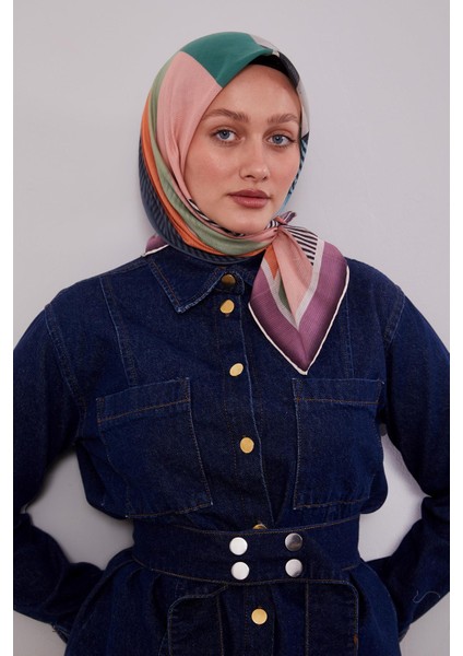 Lila Geometrik Desen Pamuk Eşarp modelleri