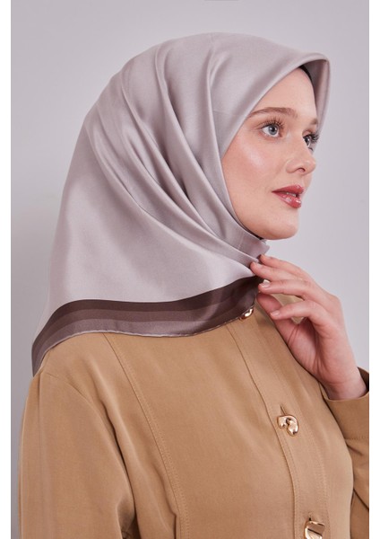 Cappuccino Kenar Bordürlü Twill Ipek Eşarp
