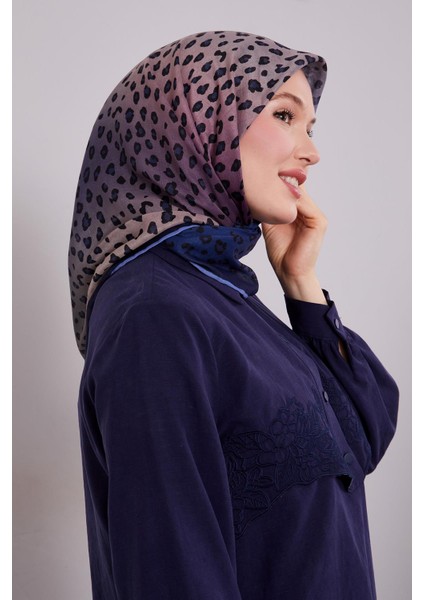 Lacivert Leopar Desen Soft Eşarp