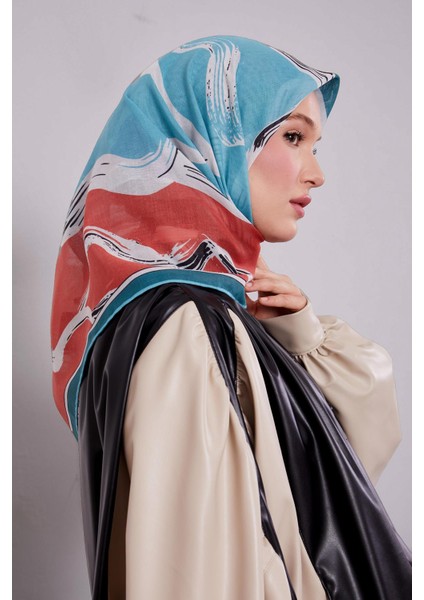 Mint Yeşili Soyut Desen Soft Eşarp