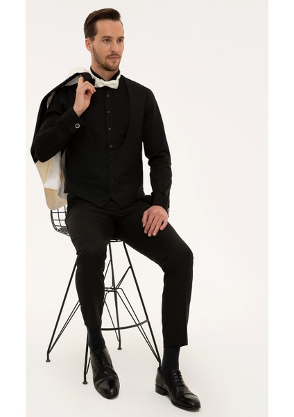 Erkek Ekru Yelekli Damatlık Smokin 50226688-VR019 fiyatları