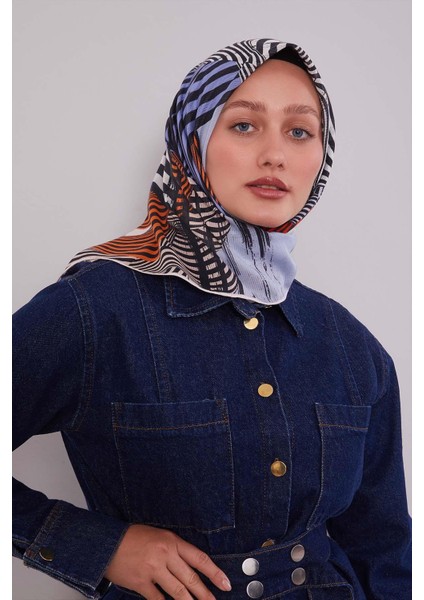 Bebe Mavisi Hologram Desen Pamuk Eşarp