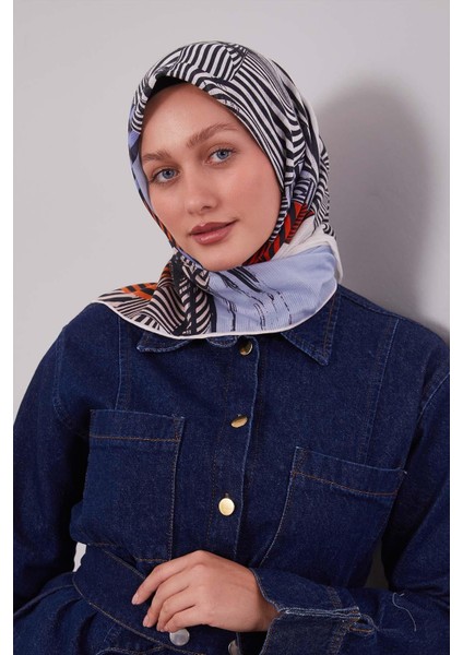 Bebe Mavisi Hologram Desen Pamuk Eşarp modelleri