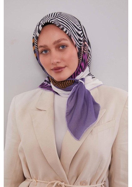 Lila Hologram Desen Pamuk Eşarp modelleri