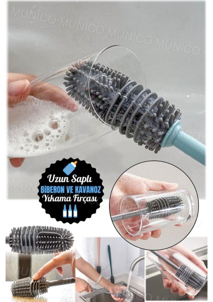 Uzun Saplı Silikon Bardak ve Cam Temizlik Fırçası, Güçlü ve Hijyenik Temizlik Aracı