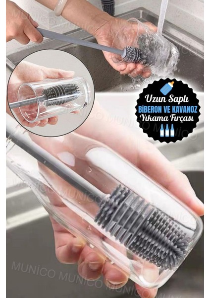 Uzun Saplı Silikon Bardak ve Cam Temizlik Fırçası, Güçlü ve Hijyenik Temizlik Aracı