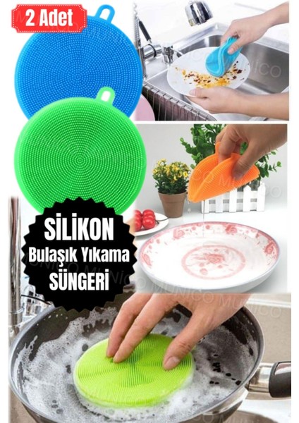 2'li Silikon Bulaşık Fırçası ve Çok Amaçlı Yuvarlak Sünger Takımı modelleri
