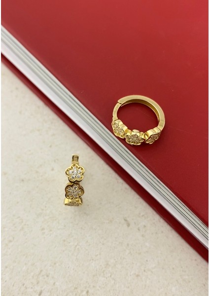 14 Ayar Altın Taşlı Papatya Küpe modelleri