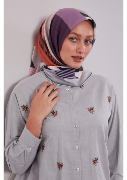 Bebe Mavisi Geometrik Desen Pamuk Eşarp fiyatları