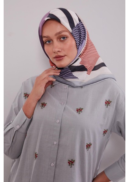 Bebe Mavisi Geometrik Desen Pamuk Eşarp modelleri