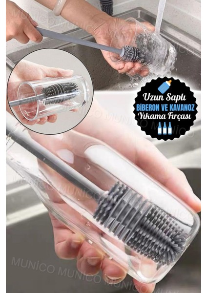 Uzun Saplı Silikon Şişe ve Kavanoz Fırçası, Temizlik Kolaylığı