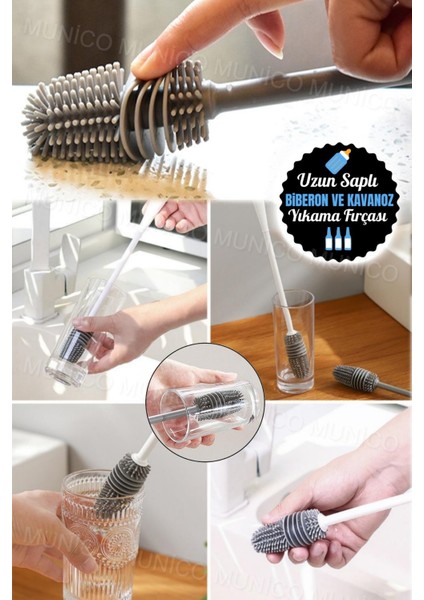 Uzun Saplı Silikon Şişe ve Kavanoz Fırçası, Temizlik Kolaylığı