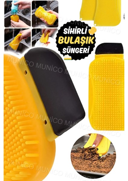 Çift Taraflı Silikon Bulaşık Süngeri Deterjan Hazneli Temizlik Fırçası indirimleri