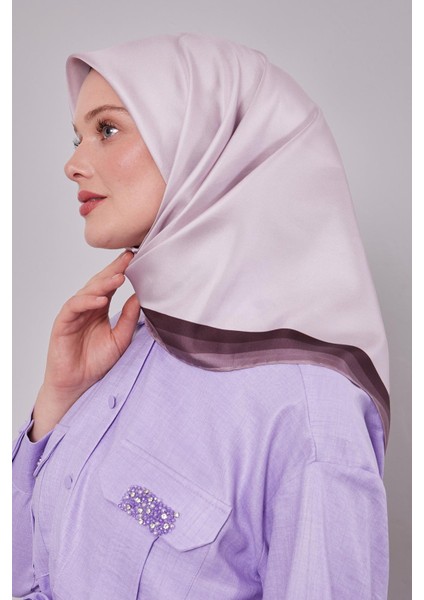 A.lila Kenar Bordürlü Twill Ipek Eşarp