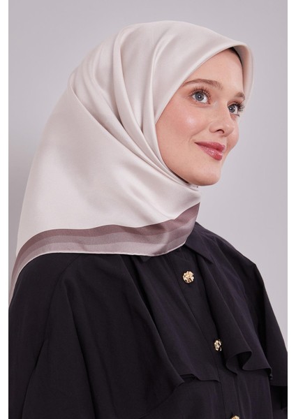 A.bej Kenar Bordürlü Twill Ipek Eşarp