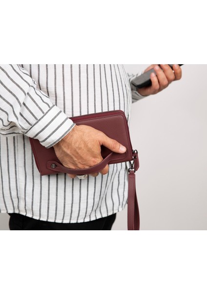 El Yapımı Erkek Deri Çanta, Telefon Bölmeli, Şık ve Dayanıklı, Bordo modelleri