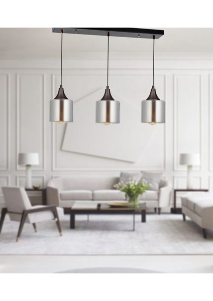 Şık Füme 3’lü Sıralı Modern Avize, Evinize Zarafet Katın