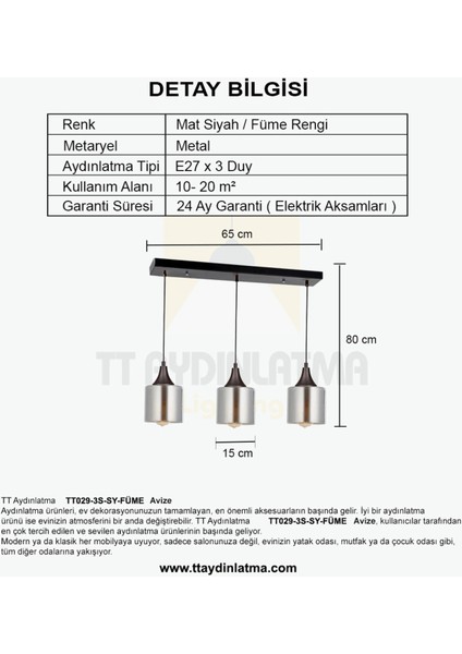 Şık Füme 3’lü Sıralı Modern Avize, Evinize Zarafet Katın fırsatları
