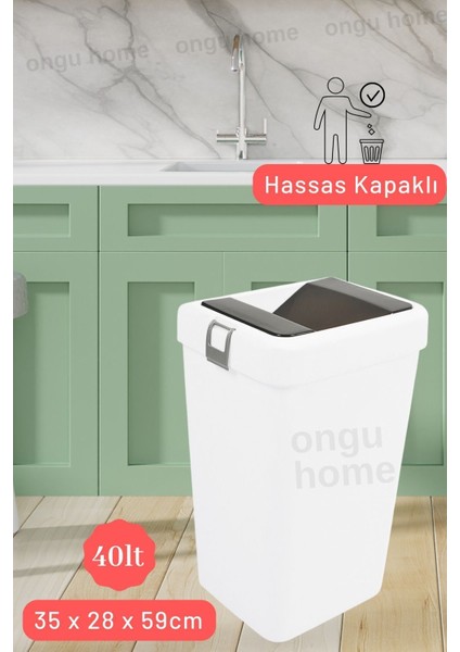 Beyaz 40LT Tekli Çöp Kovası Hassas Kapaklı, Şık ve Pratik Kullanım Sağlar.