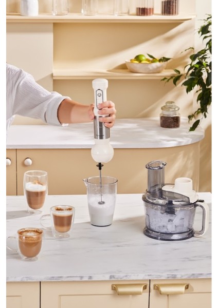 7'li Çok Fonksiyonlu 1000W Mutfak Robotu ve Süt Köpürtücü, Şık Bej Renkli fiyatları