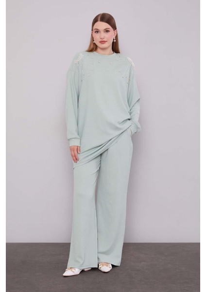 Mint Yeşili Omuz Yıldız Taş Detaylı