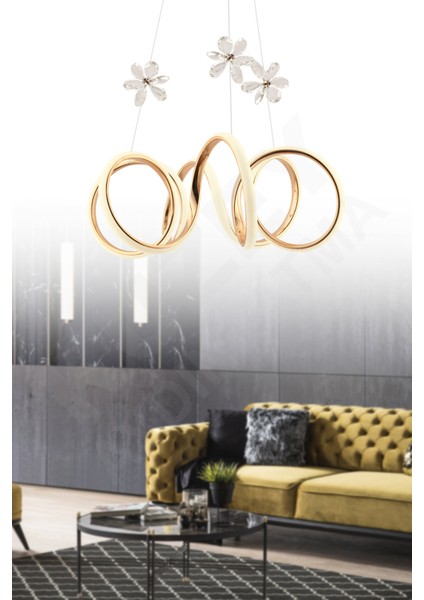 4'lü Dalga Taşlı LED Avize, Kumandalı, 3 Renk Işıklı, Şık ve Modern Tasarım fırsatları