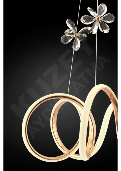 4'lü Dalga Taşlı LED Avize, Kumandalı, 3 Renk Işıklı, Şık ve Modern Tasarım