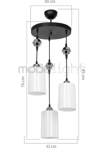 3'lü Siyah Optik Opal Camlı Modern Avize, Şık ve Zarif Tasarım fırsatları