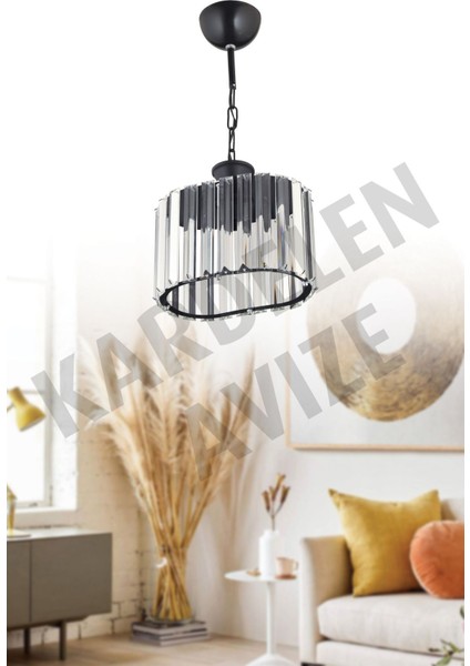 Şık Siyah Kristal Taşlı Asma Avize, Modern ve Lüks Tasarım