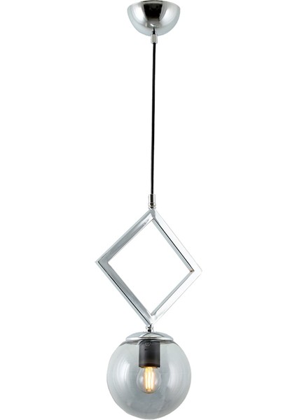 Krom Kaplama Füme Camlı Tekli Modern Avize, Şık ve Zarif Aydınlatma Parçası