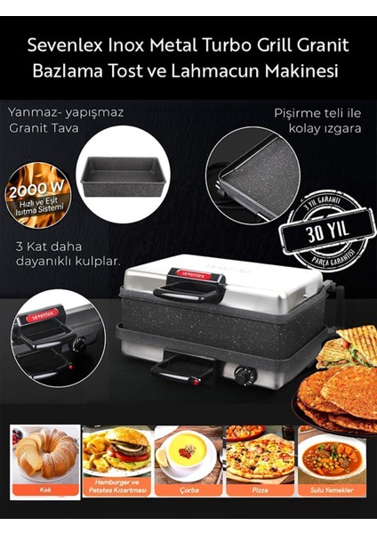 Çok Fonksiyonlu Tost ve Izgara Makinesi, Lahmacun, Ekmek, Bazlama, Tava Özellikli