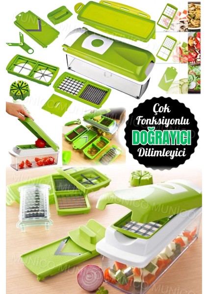 11 Parça Çok Renkli Paslanmaz Çelik Sebze Doğrayıcı, Kolay Temiz, Çok Fonksiyonlu