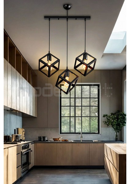 3'lü Sıralı Siyah Avize, Modern ve Şık Tasarım