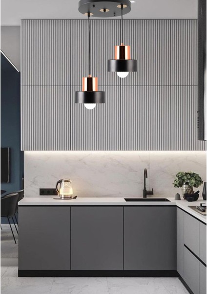 Şık Siyah 2'li Modern Avize, Ev ve Ofis Dekoru Için Tasarım Parçası