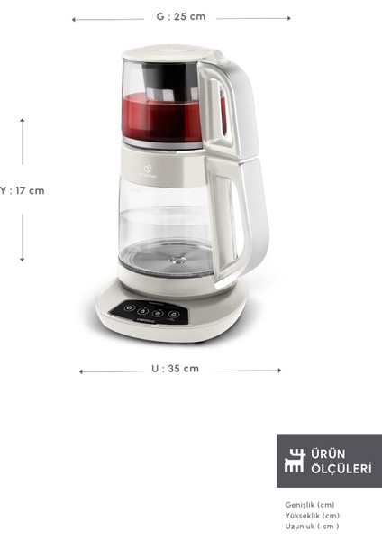 3'ü Birlikte Cam Çay Makinesi, Su Isıtıcı ve Mama Suyu Hazırlayıcı, 1700W, Sarı