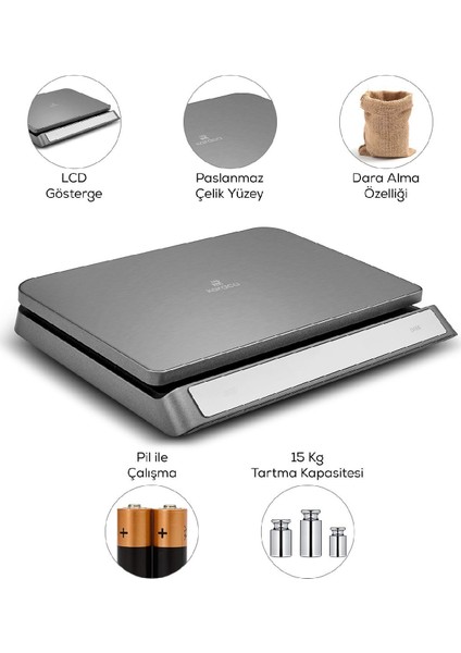 Paslanmaz Çelik Mutfak Tartısı 15 Kg, Hassas ve Kullanışlı Gastro Ölçüm Aracı fiyatları