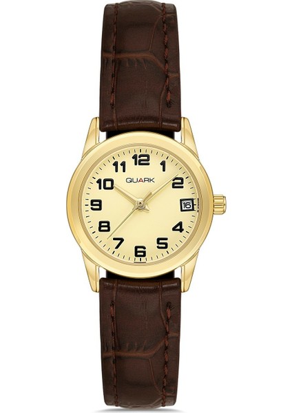 QL-X001GL-9B Çelik Kasa Deri Kordon Takvimli Kadın Kol Saati