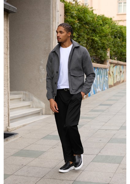 Erkek Gömlek Yaka Düğmeli Kaşe Mont Ceket Gri fiyatları