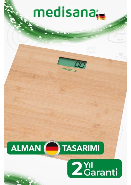 Dijital Bambu Tasarımlı Geniş Ekranlı Banyo Tartısı, Beyaz, 2 Yıl Garanti