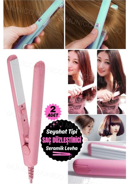 2'li Mini Saç Demir Seti, Renkli Düzleştirici ve Bigudi Şekillendirici