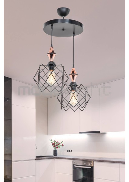 Iki Parçalı Metalik Avize, Şık ve Modern Tasarım, Evinize Zarafet Katın