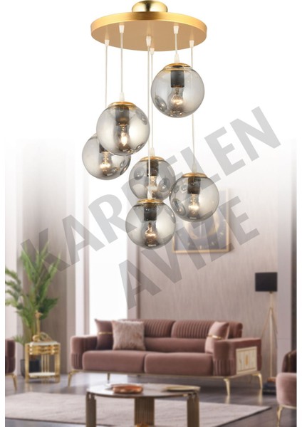 6'lı Füme Camlı Altın Renk Sarkıt Tepsi Seti